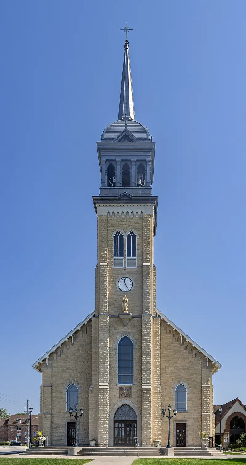 Clock tower of St. Anne's Church in Tecumseh