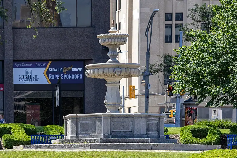 Stone fountain in downtown Windsor
